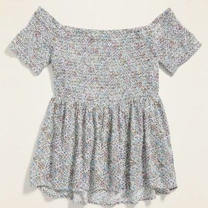 Old Navy Floral Print Smocked Off the Shoulder Top